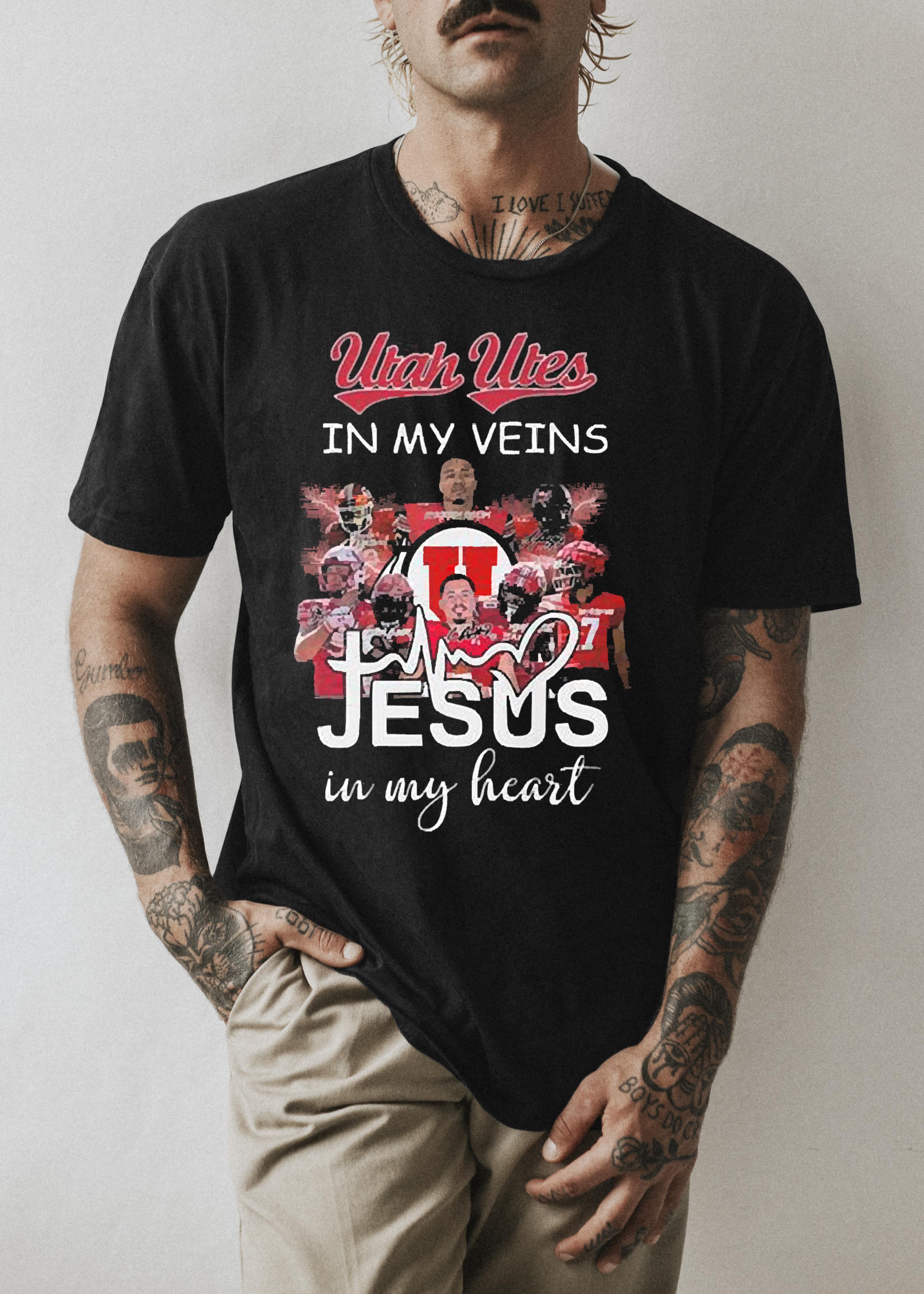 Utah Utes In My Veins Jesus In My Heart Signatures shirt 1
