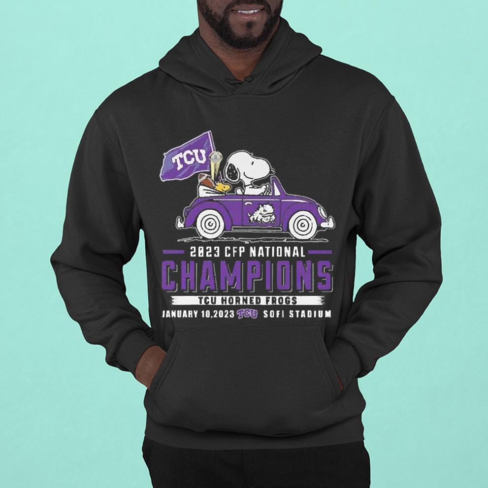 TCU Horned Frogs Snoopy And Woodstock Driving Car 2023 CFP National Champions shirt 1 Thebeatlestshirt News