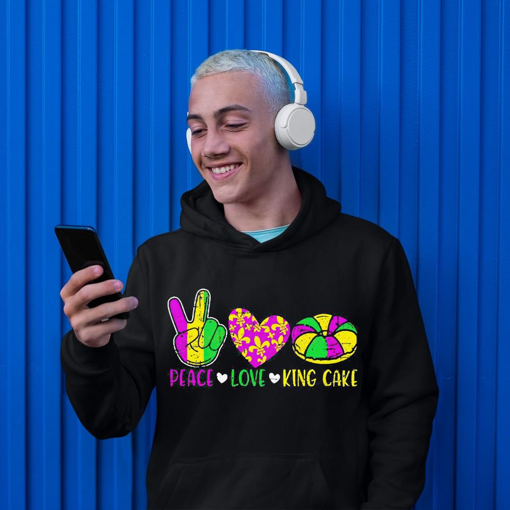 Mardi Gras peace love King cake shirt 1