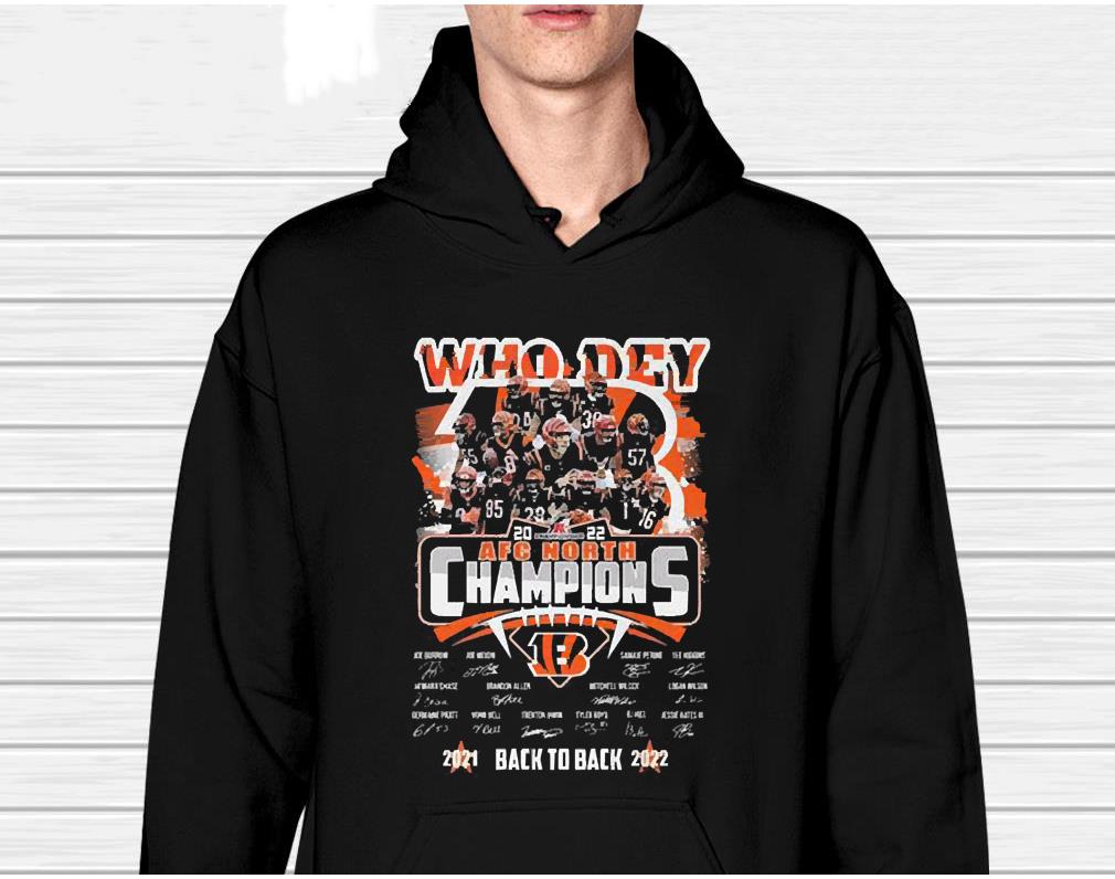 Cincinnati Bengals Who Dey 2022 AFC North Champions Back To Back 2021-2022 Signatures shirt 1