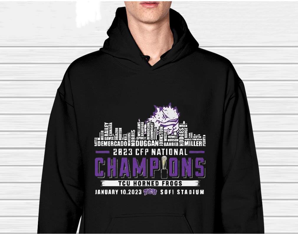 TCU Horned Frogs Player Names Skyline 2023 CFP National Champions shirt 1