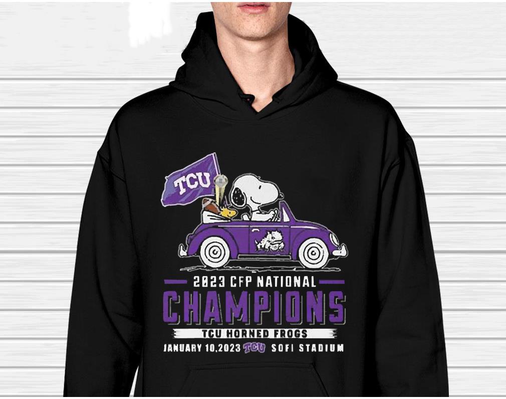 TCU Horned Frogs Snoopy And Woodstock Driving Car 2023 CFP National Champions shirt 1
