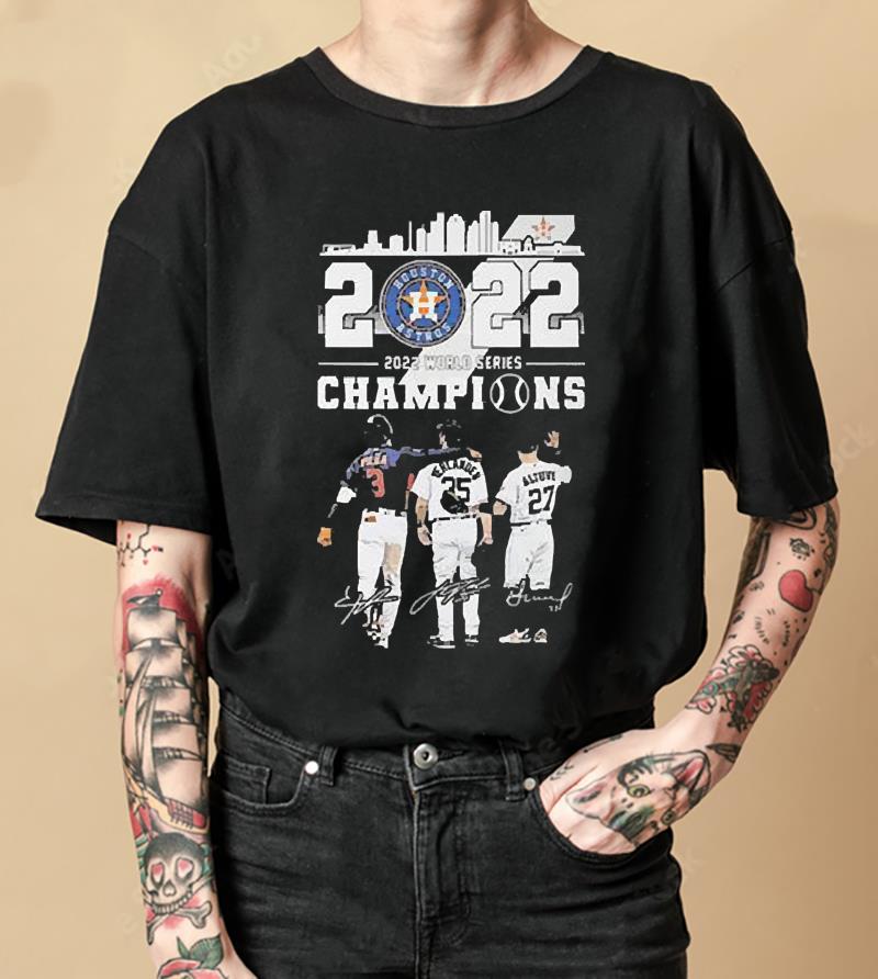 Houston Astros 2022 World Series Champions Jose Altuve Jeremy Pena And Justin Verlander Signatures Shirt 1
