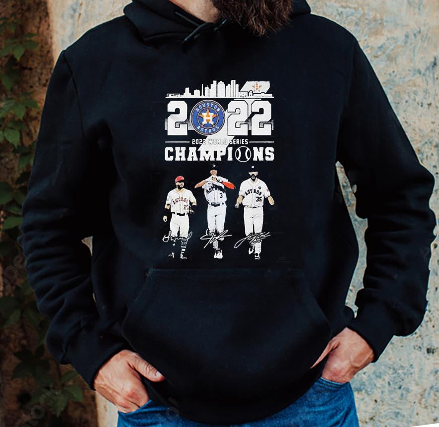 m181 houston astros jose altuve jeremy pena and justin verlander 2022 world series hoodie - Houston Astros Jose Altuve Jeremy Pena And Justin Verlander 2022 World Series Champions Signatures Shirt