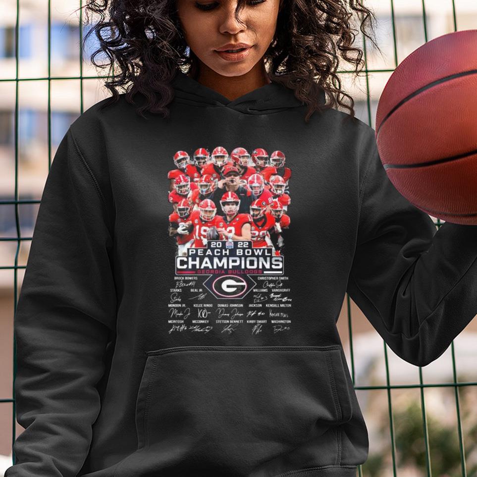 Georgia Bulldogs 2022 peach bowl champions signatures shirt 1