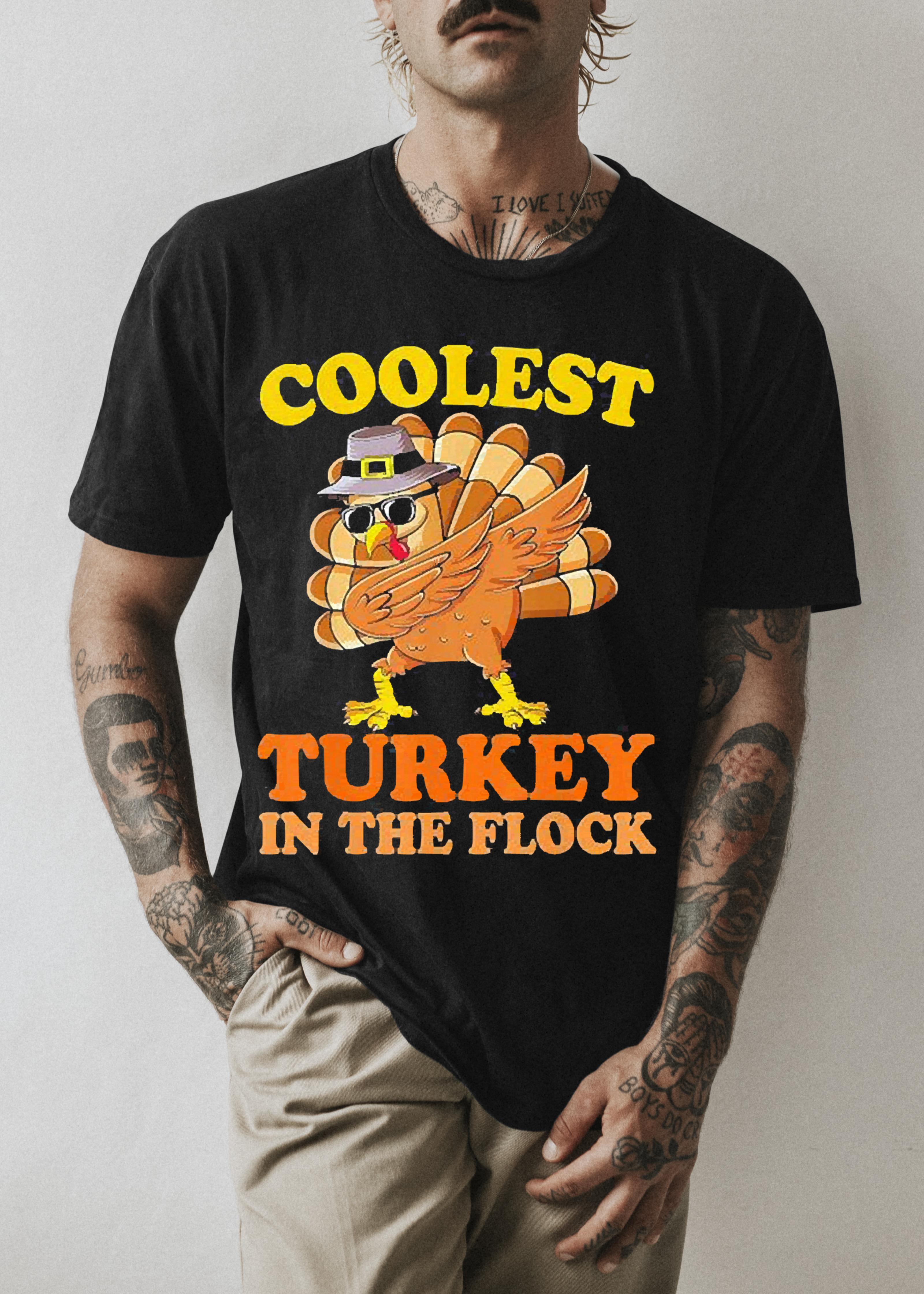 Turkey Dabbing Coolest Turkey In The Flock Thanksgiving Shirt 1