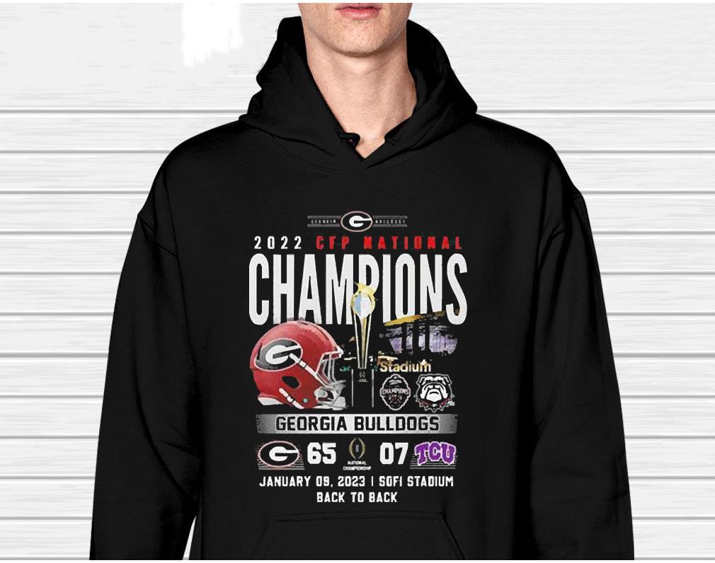 Georgia Bulldogs 65 Tcu Horned Frogs 07 2022 Cfp National Champions Back To Back Shirt 1