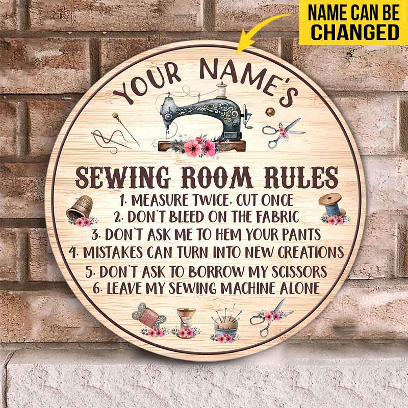 my sewing room rules vintage sewing machine personalized round wood sign - My Sewing Room Rules Vintage Sewing Machine Personalized Round Wood Sign