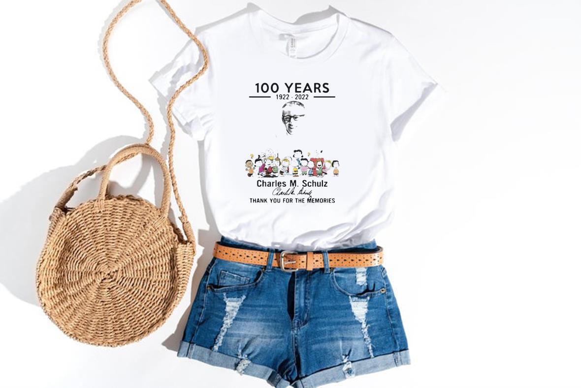 100 years 1922 2022 Charles M. Schulz signature thank you for the memories shirt 1 Thebeatlestshirt News