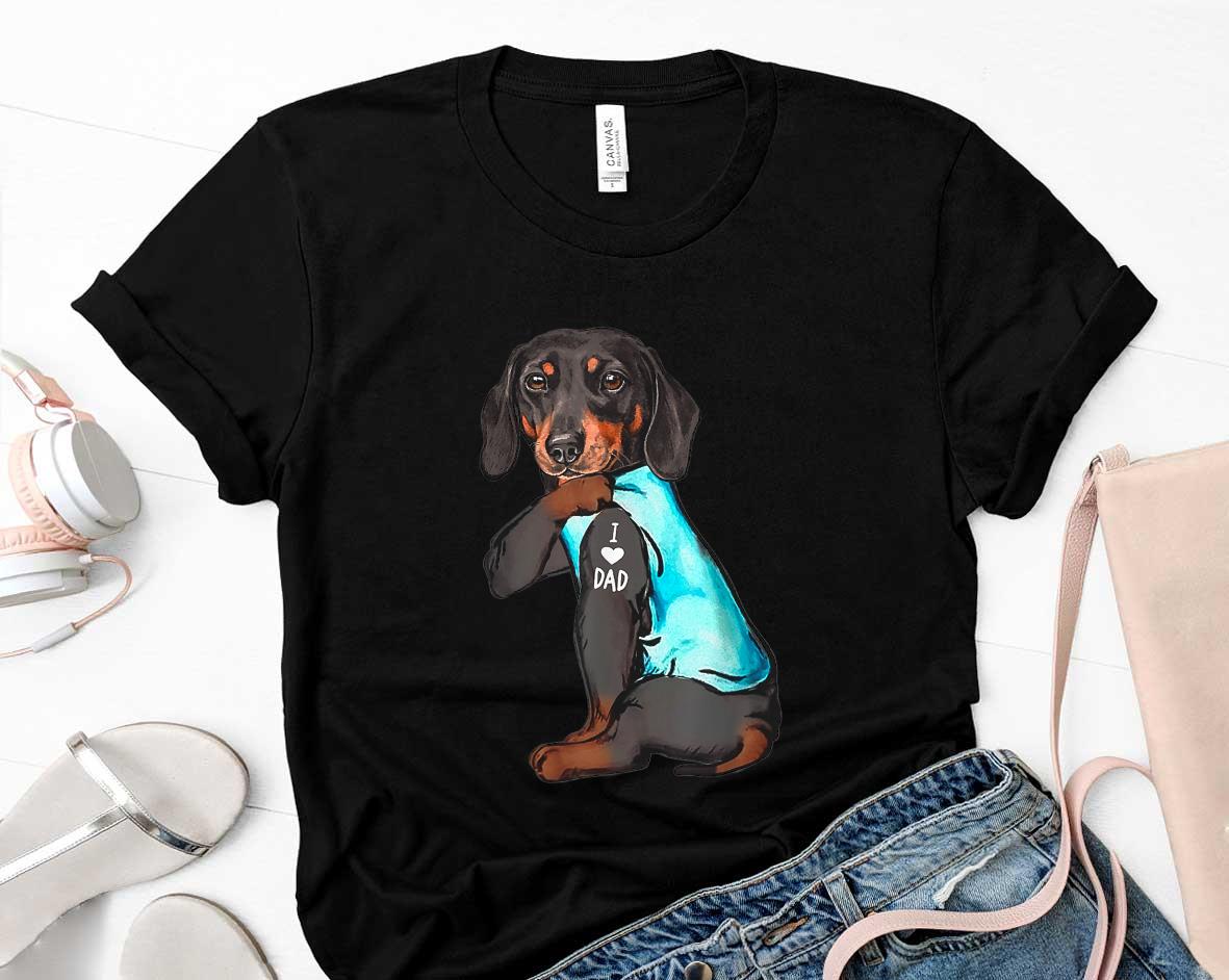 Dachshund Tattoos I Love Dad Happy Fathers Day Shirt 48 Father's Day