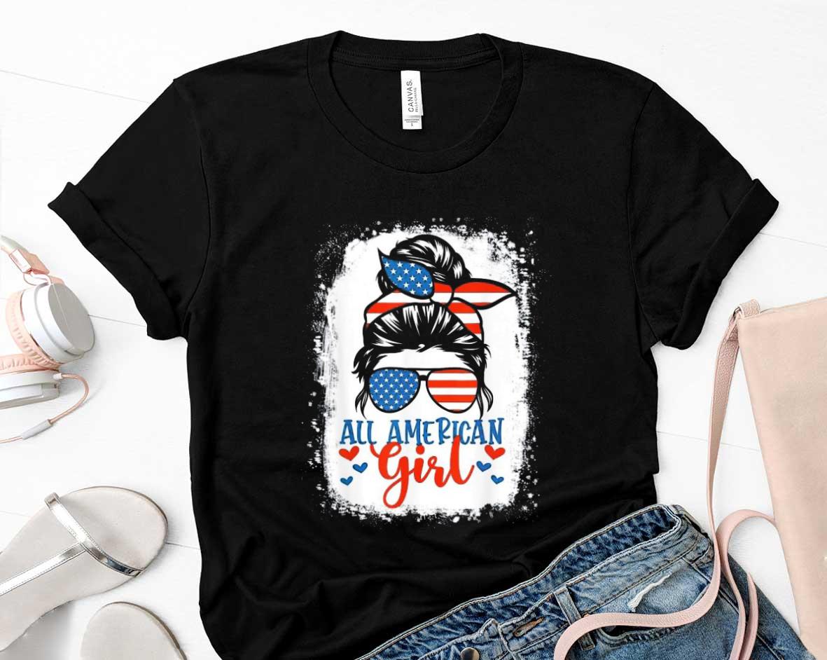 Messy Bun Patriotic All American Girl 4Th Of July Shirt 7 Father’s Day