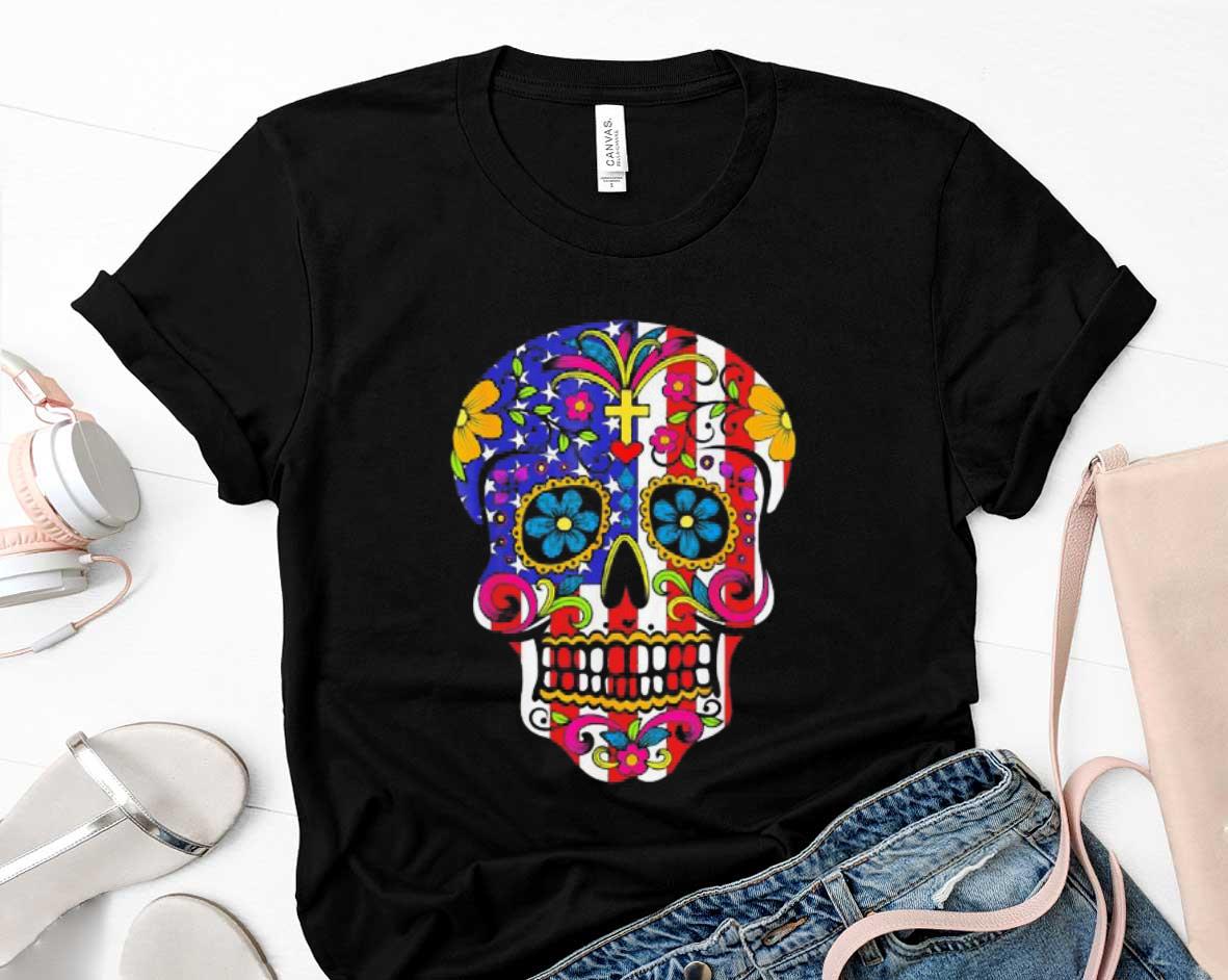 Sugar Skull Daisy American Flag Shirt 10 Father’s Day