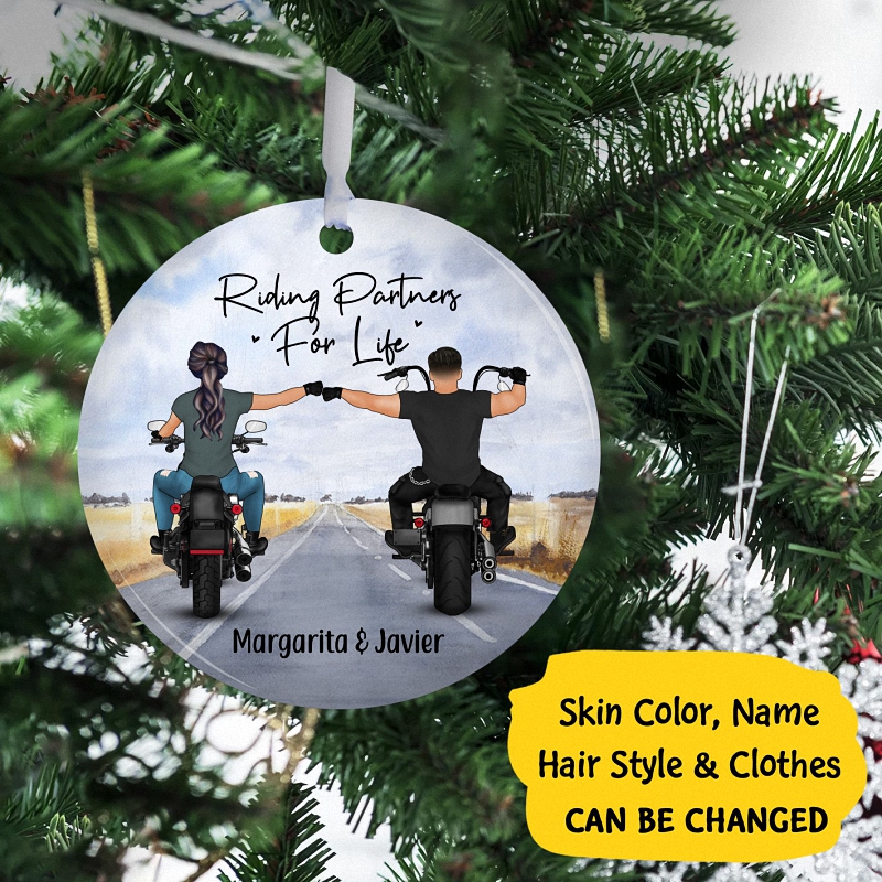 Personalized Circle Ornament Two Biker Partners Custom Gift For Moto 1