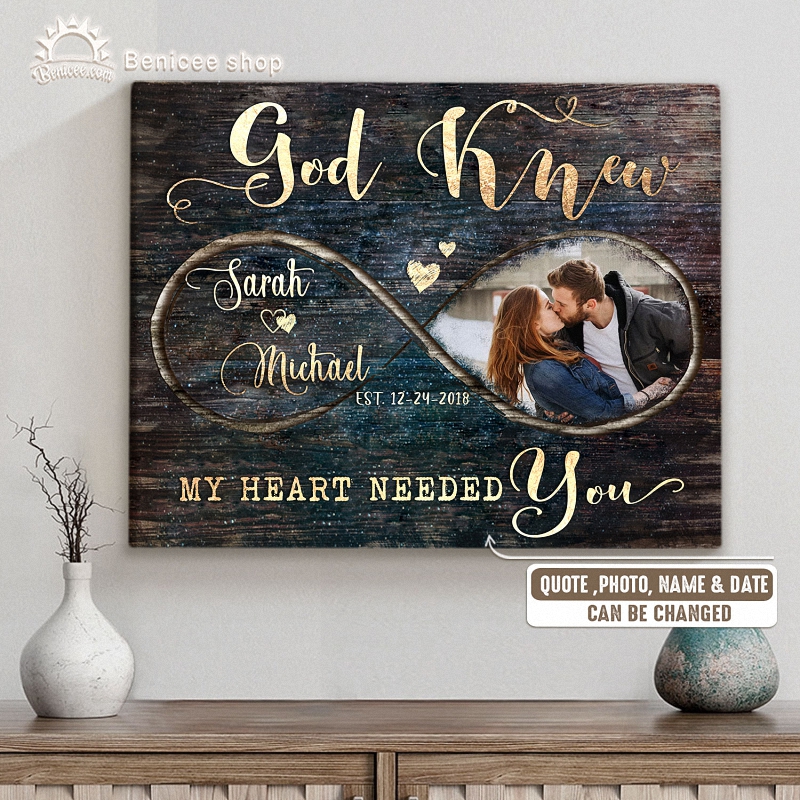 Personalized Couple Canvas, Romantic Bedroom Wall Art, God Knew My Heart Needed You 9