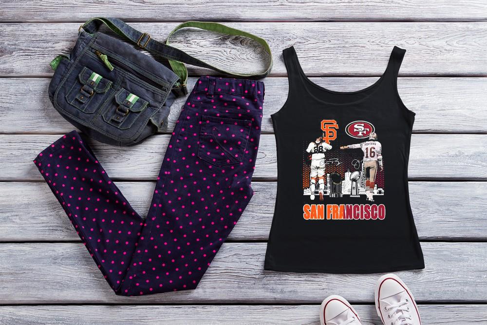 san francisco sport san francisco giants buster posey and san francisco 49ers joe  tank top - San Francisco sport San Francisco Giants Buster Posey and San Francisco 49ers Joe Montana signatures shirt