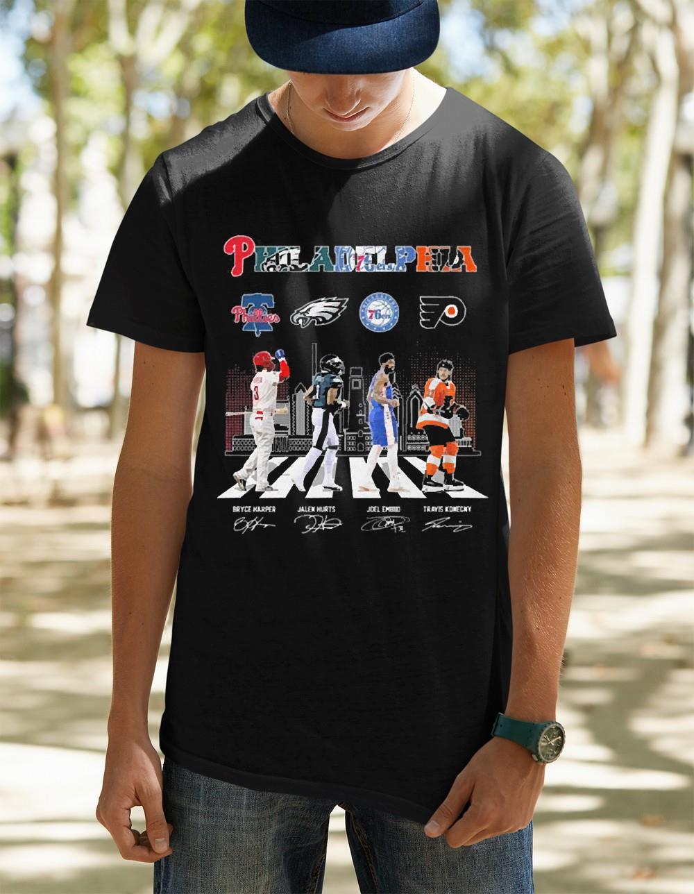 The Philadelphia Bryce Harper Jalen Hurts Joel Embiid And Travis Konecny Abbey Road Signatures Shirt 2 The Philadelphia Bryce Harper Jalen Hurts Joel Embiid And Travis Konecny Abbey Road Signatures Shirt 3