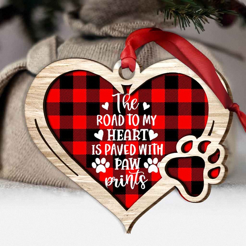 The Road To My Heart Is Paved With Paw Prints Personalized Dog Layered Wood Ornament 1 Ornament