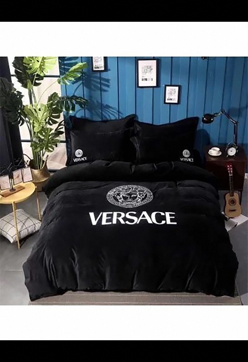 Versace Black Bedding Sets Duvet Cover Sheet Cover Pillow Cases Luxury