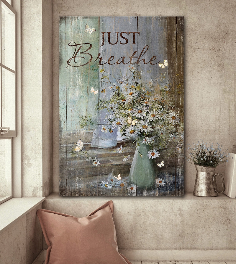 Flower Vase, Just breathe Daisy flower, Jesus Portrait Canvas Prints 1
