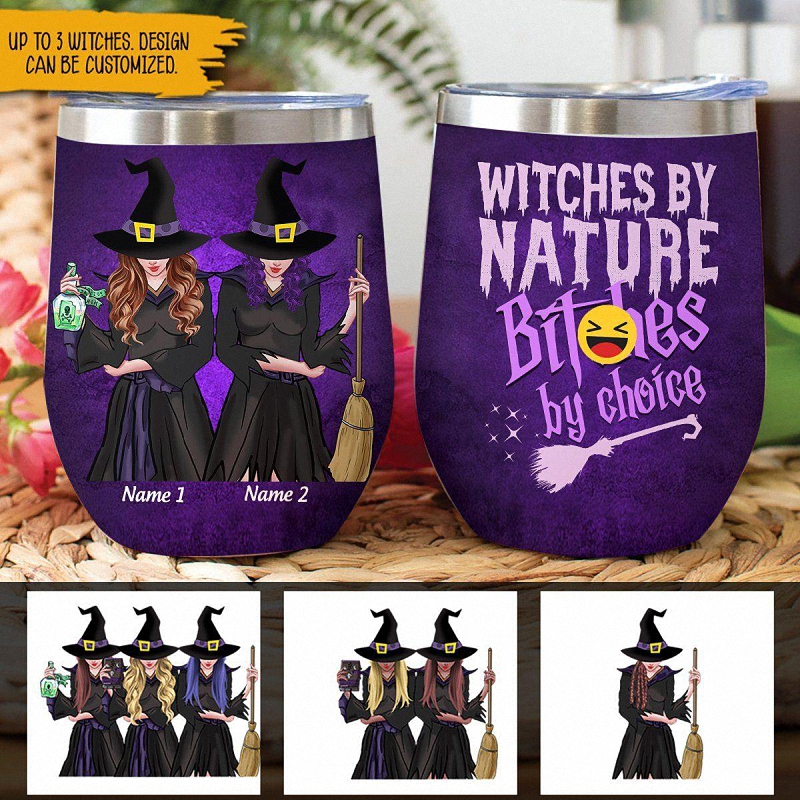 Witch Gift Custom Wine Tumbler Witch By Nature Personalized Best Friend Gift, Wiccan Gift 1
